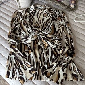 Cache Brown and Cream Animal Print Top